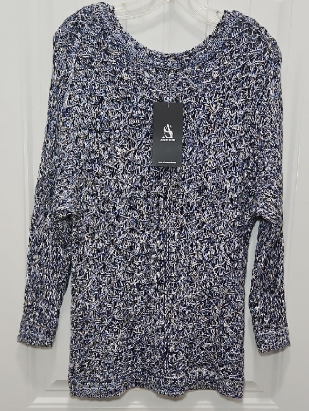 Alison Sheri Navy & White Open Marled Knit Sweater New - Picture 5 of 6